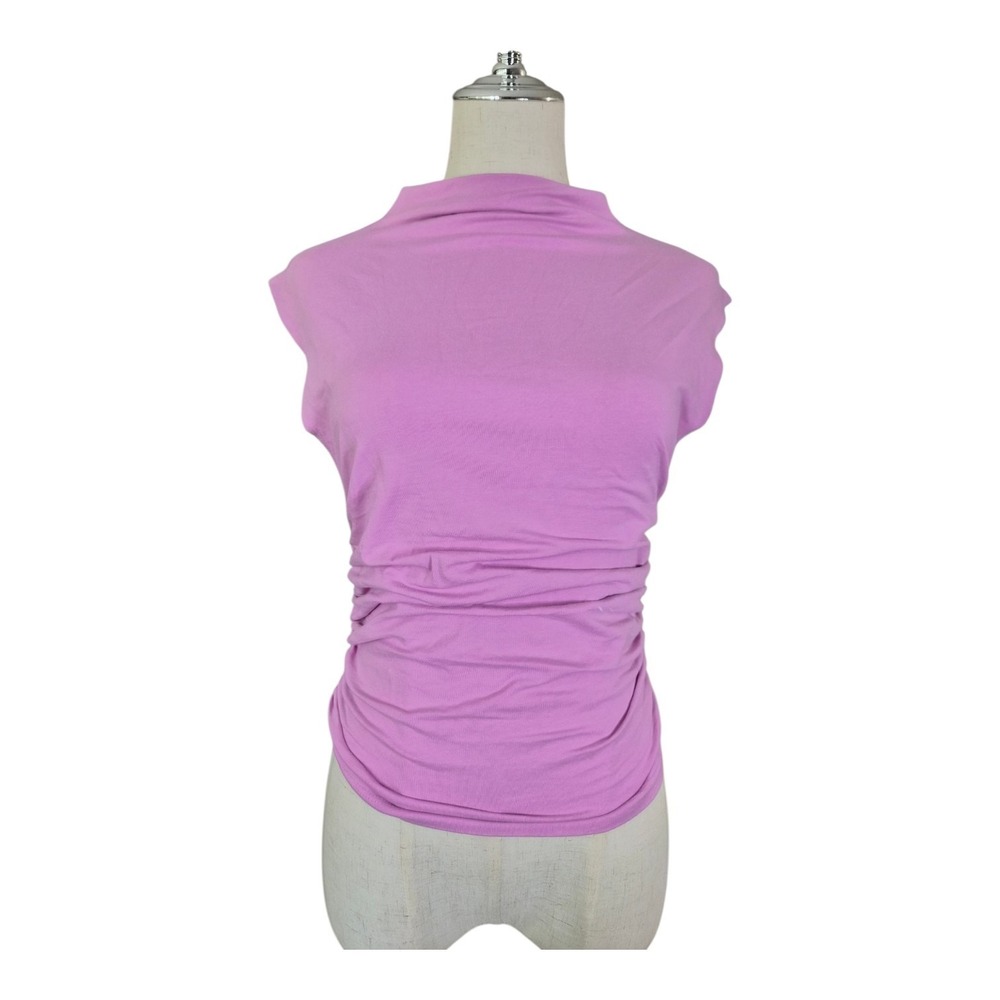 Maeve by Anthropologie Ruched Mock Neck Sleeveless Top Lilac XS NWT